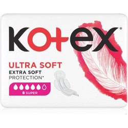 Kotex Ultra Soft Super Σερβιέτες με Φτερά για Αυξημένη Ροή 5 Σταγόνες 8τμχ