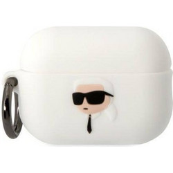 Karl Lagerfeld Karl Head 3D Θήκη Σιλικόνης με Γάντζο για Apple AirPods Pro 2 Λευκή