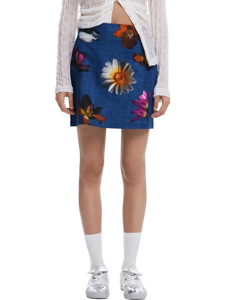 Desigual Mirta Μίνι Φούστα Τζιν Ψηλόμεση Floral Navy Μπλε 25SWFW05-5032