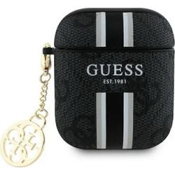 Guess 4G Printed Stripes Charm Θήκη Σιλικόνης για Apple AirPods 1 / 2 Μαύρη