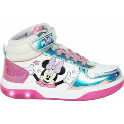 Cerda Minnie Mouse Παιδικά Sneakers Μποτάκια με Φωτάκια Λευκά Βεραμάν Φούξια 2300006636