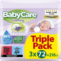 BabyCare Calming Μωρομάντηλα Χωρίς Οινόπνευμα & Parabens με Λεβάντα 3x72τμχ