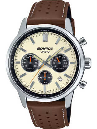 Casio Edifice Ανδρικό Ρολόι Χρονογράφος με Καφέ Δερμάτινο Λουράκι EFR-575L-7AEF