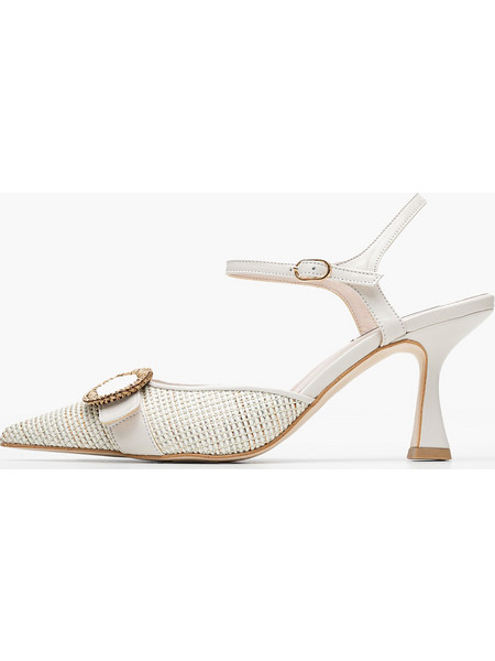 Mortoglou Γόβες Slingback Δερμάτινες με Λεπτό Ψηλό Τακούνι Λευκές 2548.73891