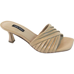 Nine West AZALA3 Γυναικεία Πέδιλα Δερμάτινα Μπεζ με Λεπτό Χαμηλό Τακούνι