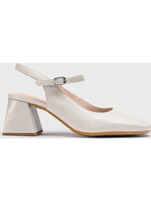 Wonders Γόβες Slingback Δερμάτινες με Χοντρό Χαμηλό Τακούνι Εκρού H-6307