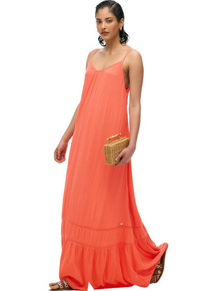 Superdry Maxi Καλοκαιρινό Καθημερινό Φόρεμα Μεταξωτό Πορτοκαλί W8011955A-MHI