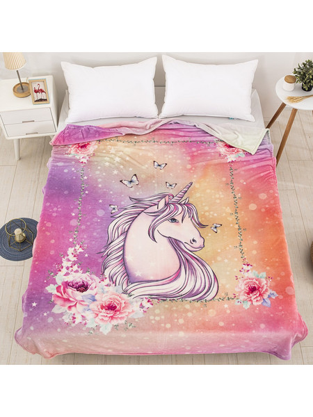 Beauty Home Art 6114 Παιδική Κουβέρτα Fleece Μονόκερος 160x220 Μωβ Πορτοκαλί
