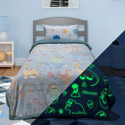 Lino Home Παιδική Κουβέρτα Fleece Δεινόσαυροι Φωσφοριζέ 160x220 Γκρι Γαλάζια