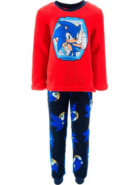 Sonic Παιδική Πιτζάμα Fleece Χειμωνιάτικη Κόκκινη Navy Μπλε XH20015