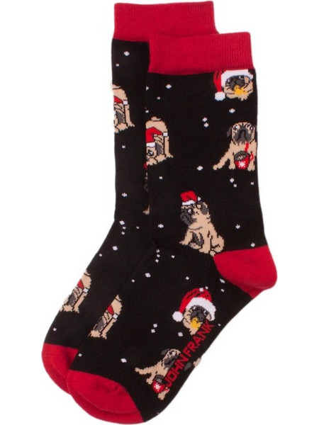 John Frank Xmas Edition Pug Χριστουγεννιάτικες Ανδρικές Κάλτσες Ψηλές Μαύρες JFLSFUN-CH01