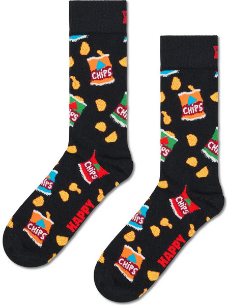 Happy Socks Chips Bag Ανδρικές Κάλτσες Ψηλές με Σχέδια Μαύρες P003168