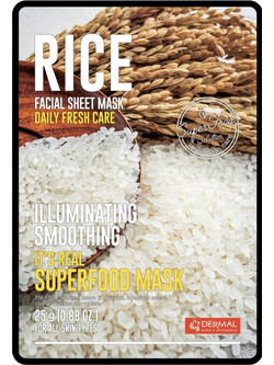 Dermal It's Real Superfood Rice Sheet Μάσκα Προσώπου για Ενυδάτωση & Λάμψη με Υαλουρονικό 25gr