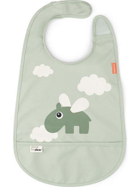 Done by Deer Happy Clouds Αδιάβροχη Σαλιάρα Υφασμάτινη με Αυτοκόλλητο & Τσέπη Πράσινο Mint