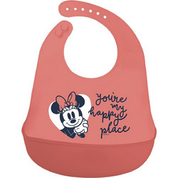 Stor Disney Minnie Mouse Heart Full Αδιάβροχη Σαλιάρα Σιλικόνης με Κουμπί & Τσέπη 12m+ Κοραλί
