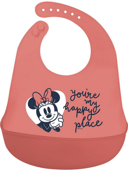 Stor Disney Minnie Mouse Heart Full Αδιάβροχη Σαλιάρα Σιλικόνης με Κουμπί & Τσέπη 12m+ Κοραλί