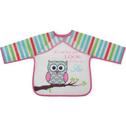 Cangaroo Meesy Owl Αδιάβροχη Σαλιάρα Ποδιά Πλαστική με Αυτοκόλλητο & Μανίκια 4m+ Πολύχρωμη