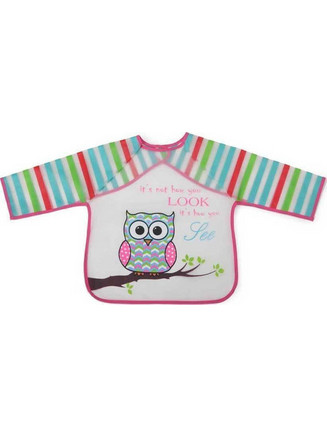 Cangaroo Meesy Owl Αδιάβροχη Σαλιάρα Ποδιά Πλαστική με Αυτοκόλλητο & Μανίκια 4m+ Πολύχρωμη
