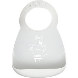 Chicco Easy Roll Αδιάβροχη Σαλιάρα Σιλικόνης με Κουμπί & Τσέπη 6m+ Γκρι