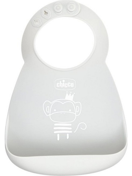 Chicco Easy Roll Αδιάβροχη Σαλιάρα Σιλικόνης με Κουμπί & Τσέπη 6m+ Γκρι