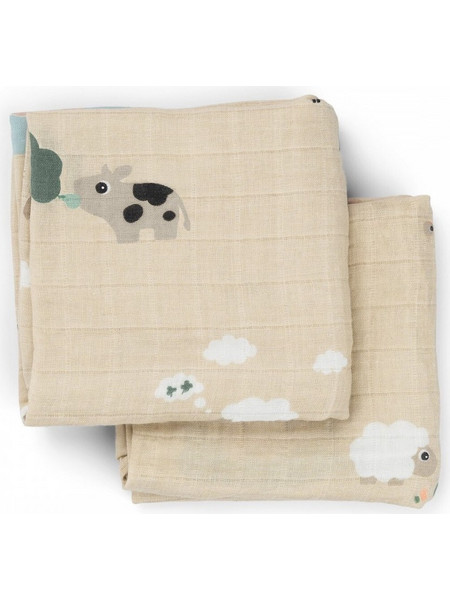 Done by Deer Tiny Farm Πάνες Αγκαλιάς από Μουσελίνα Μπεζ 65x65cm 2τμχ