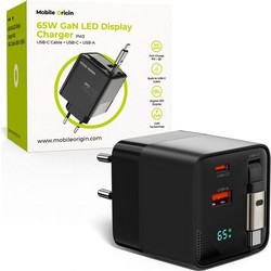 Mobile Origin PW2 Φορτιστής με Καλώδιο USB-C με Θύρα USB-A & Θύρα USB-C 65W Power Delivery