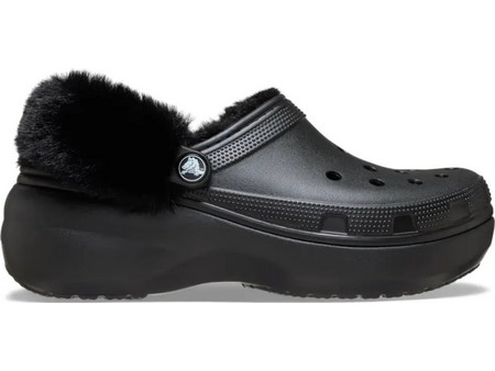 Crocs Classic Platform Fuzz Lined Clog με Γούνα Μαύρο 21854-001