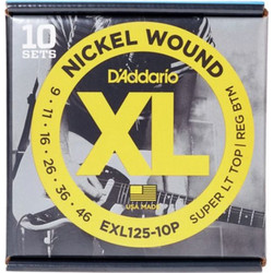 D'Addario EXL125 10-Pack Σετ 6 Χορδές Ηλεκτρικής Κιθάρας Nickel Plated Steel 9-46" Mixed Tension