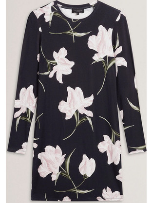 Ted Baker Mini Βραδινό Φόρεμα Floral Μεταξωτό Navy Μπλε 282676