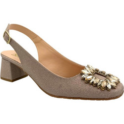 Blondie Γόβες Slingback Δερμάτινες με Χοντρό Χαμηλό Τακούνι & Στρας Ροζ Χρυσές 4010