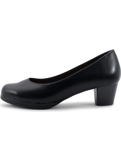 Love4shoes Γόβες Δερμάτινες με Χοντρό Χαμηλό Τακούνι Μαύρες 9302