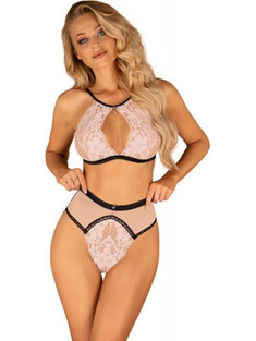 Obsessive Lilies Σετ Sexy Εσώρουχα See Through με Δαντέλα Ροζ 5901688236697