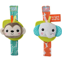 Bright Starts Monkey & Elephant Σετ Υφασμάτινες Κουδουνίστρες Βραχιόλια για Νεογέννητα