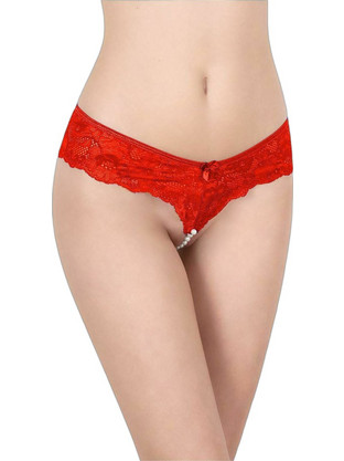Milena By Paris Γυναικείο Sexy String Αυτοκινήτου με Δαντέλα & Πέρλες Κόκκινο 869