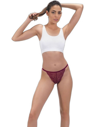 Cottonhill Γυναικείο Sexy String με Δαντέλα & Πέρλες Μπορντό CH4347