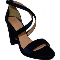 Stefania Γυναικεία Πέδιλα Suede Navy Μπλε με Χοντρό Ψηλό Τακούνι και Φιάπα 1053
