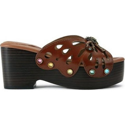 Kurt Geiger Γυναικεία Πέδιλα Δερμάτινα Καφέ με Χοντρό Χαμηλό Τακούνι και Φιάπα 5597031109