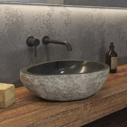 Karag River Stone NRS3 Επικαθήμενος Νιπτήρας Μπάνιου Πέτρινος 45x40x15cm Γκρι