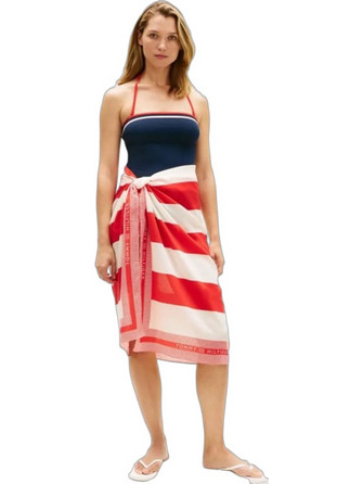 Tommy Hilfiger Παρεό Μακρύ Εκρού Κόκκινο UW0UW06423