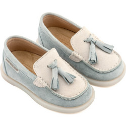 Babywalker Βαπτιστικά Loafers για Αγόρι Δερμάτινα Ανατομικά Λευκά Γαλάζια EXC5317