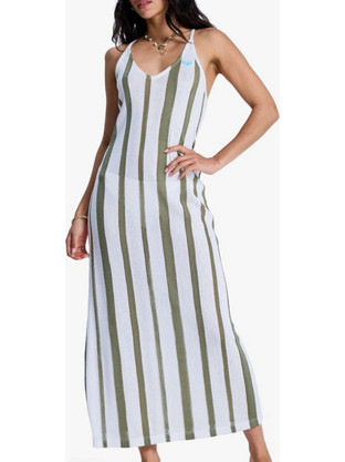 Roxy Nalu Sunset Maxi Καλοκαιρινό Καθημερινό Φόρεμα Πλεκτό Λευκό ERJX603502