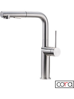 Cora 210-63609-111 Μπαταρία Κουζίνας Πάγκου Διπλής Παροχής Ανάμεικτη με Ντουζ Inox