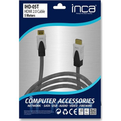 Inca Καλώδιο HDMI 2.0 Braided HDMI Male to HDMI Male 5m Black Grey IHD-05T