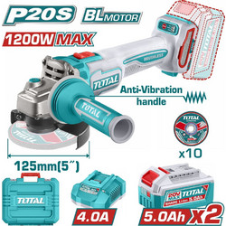 Total TAGLI2120272E Γωνιακός Τροχός Μπαταρίας 20V 125mm με Ρύθμιση Στροφών 2x9Ah