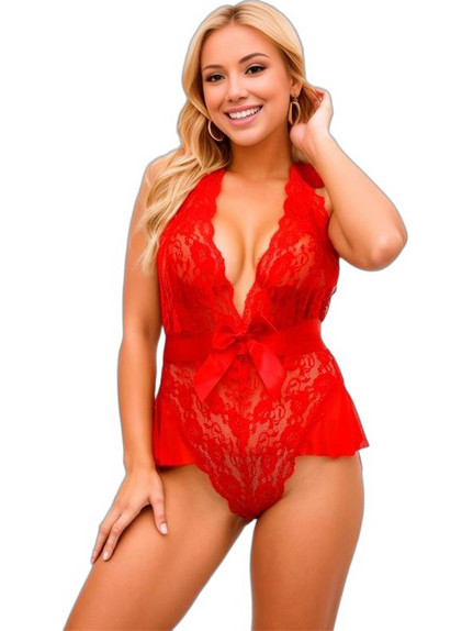 Adalet Violet Sexy Κορμάκι String See Through με Δαντέλα Κόκκινο A-818