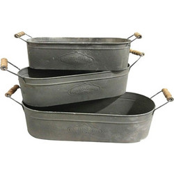 Artekko Σετ Γλάστρες Οβάλ Μεταλλικές Γκρι 50x20x17cm 3τμχ 742-2431