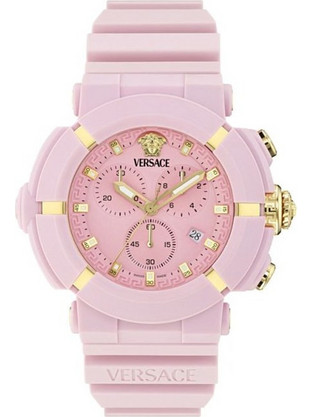 Versace Real Active Ανδρικό Ρολόι Χρονογράφος με Ροζ Καουτσούκ Λουράκι VE0L00425