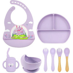 QueenMother Βρεφικό Σετ Φαγητού Σιλικόνης & Bamboo Princess Castle Lilac 8τμχ
