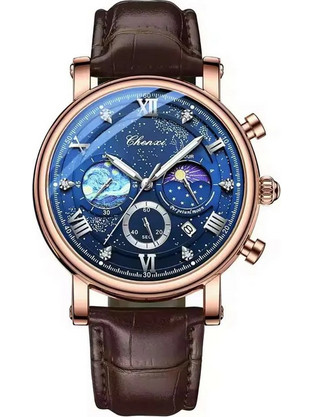Chenxi Moonphase Celestial Ανδρικό Ρολόι Χρονογράφος με Καφέ Δερμάτινο Λουράκι 8872