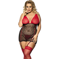 Anais Yammy Sexy Babydoll See Through με Δαντέλα & Ζαρτιέρες Μαύρο Κόκκινο 5901350513040